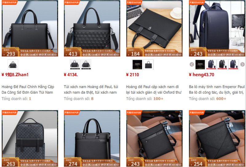 Các shop order túi xách nam Trung Quốc chất lượng giá tốt trên Taobao, Tmall