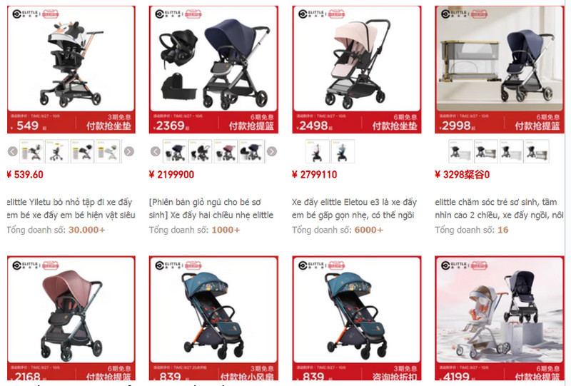 Một số shop order xe đẩy Trung Quốc chất lượng giá rẻ trên Taobao, Tmall