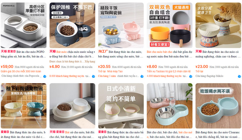 Link shop order bát ăn cho mèo Trung Quốc uy tín trên Taobao, 1688, Taobao…