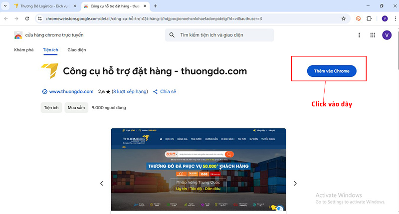 Click chọn thêm công cụ vào trình duyệt