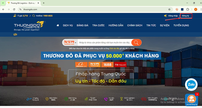 Tại trang chủ website chọn mục "Đăng ký"