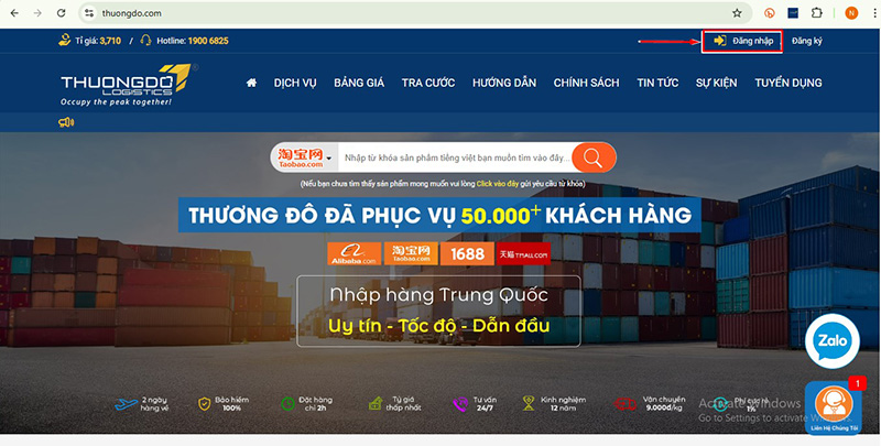Tại trang chủ chọn mục "Đăng nhập"