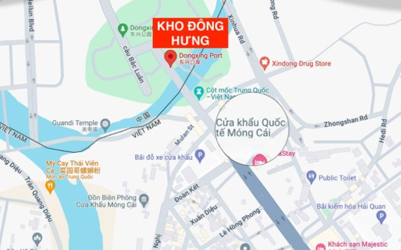 Vị trí địa lý của kho Đông Hưng - Trung Quốc