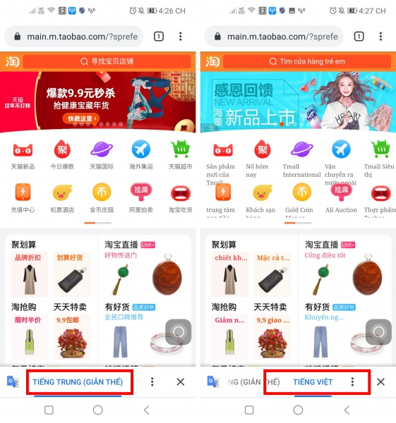 dịch trang taobao trên iphone