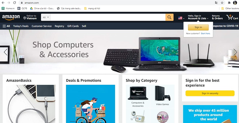 Giao diện sàn TMĐT Amazon