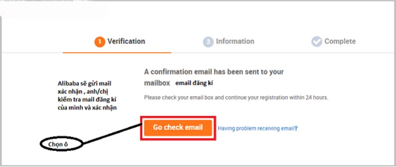 Kiểm tra Email để xác nhận đăng ký tài khoản bán hàng