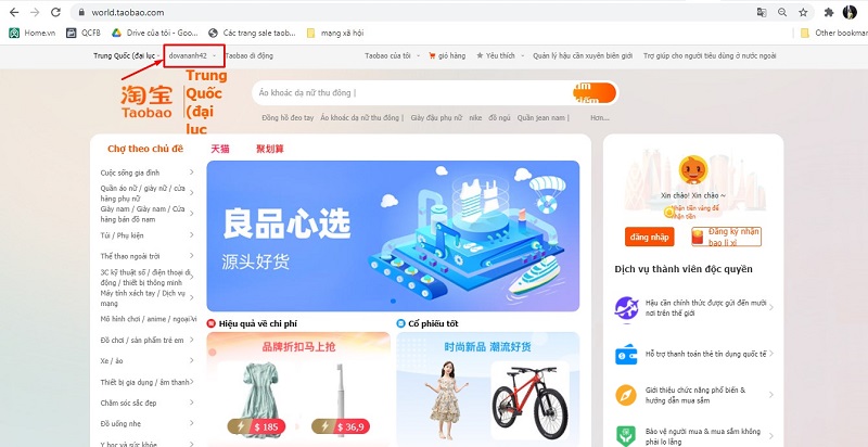 click vào tên tài khoản Taobao