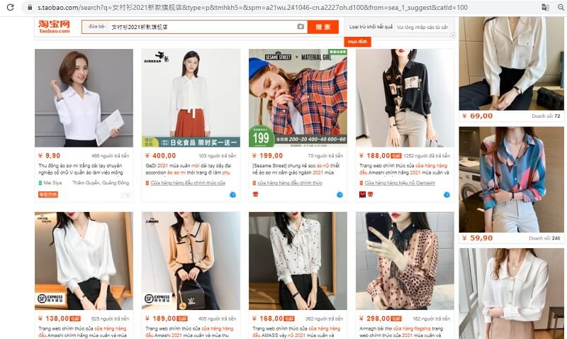 Chọn sản phẩm muốn tìm trên Taobao