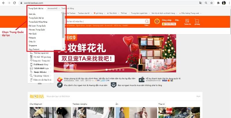 Chuyển về Trung Quốc Đại Lục để tiến hành tìm nguồn hàng giá buôn trên Taobao