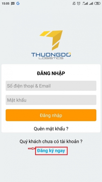 Mở app Thương Đô và chọn mục đăng ký tài khoản