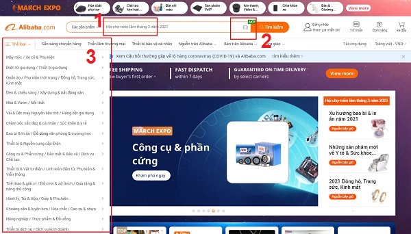 Tìm kiếm sản phẩm cần mua hàng sỉ trên Alibaba