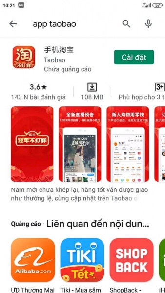 App Taobao trên cửa hàng CH Play