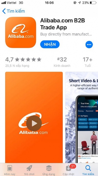 Giao diện app đặt hàng Alibaba trên IOS