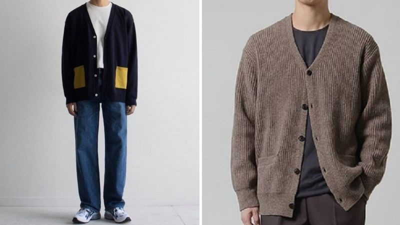 Mẫu áo cardigan phối với mẫu quần jean rộng