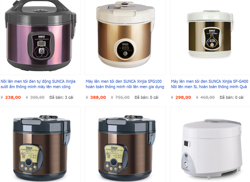 Một số shop order máy làm tỏi đen Trung Quốc trên Taobao, Tmall