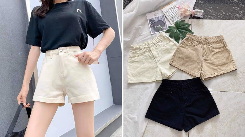 Phối quần short kaki nữ Trung Quốc