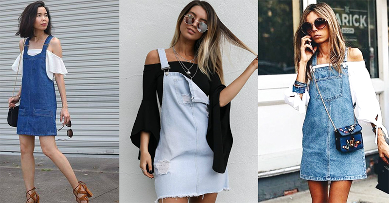 Áo trễ vai và yếm jean dài