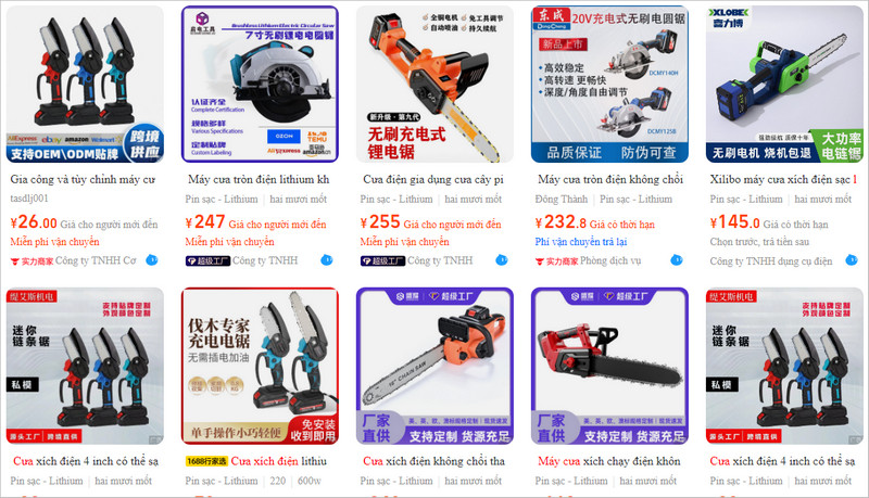 Link shop order máy cưa pin Trung Quốc uy tín