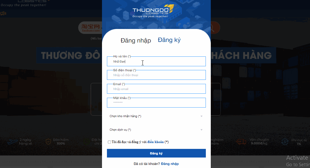 đăng ký tài khoản Thương Đô