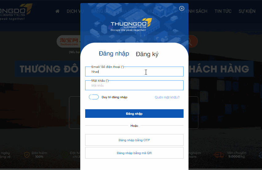 Đăng nhập tài khoản Thương Đô