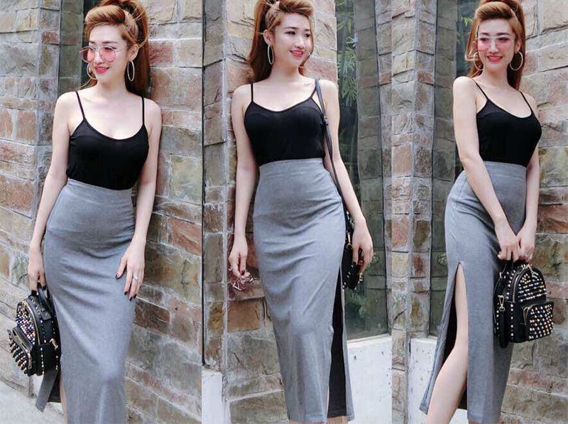 Mix chân váy dài với áo 2 dây