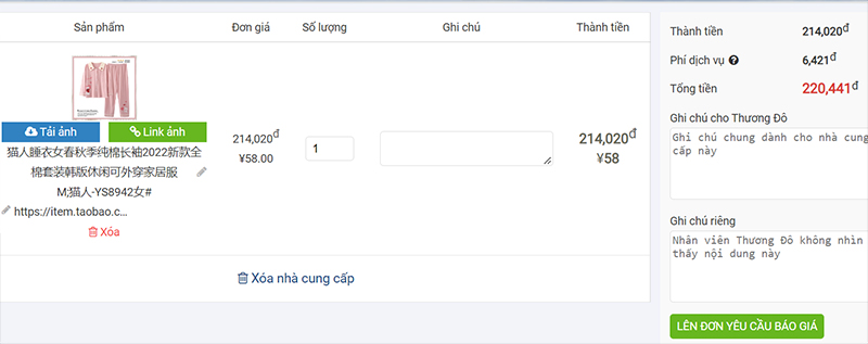 Sản phẩm được tự động thêm vào đơn đặt hàng của Thương Đô
