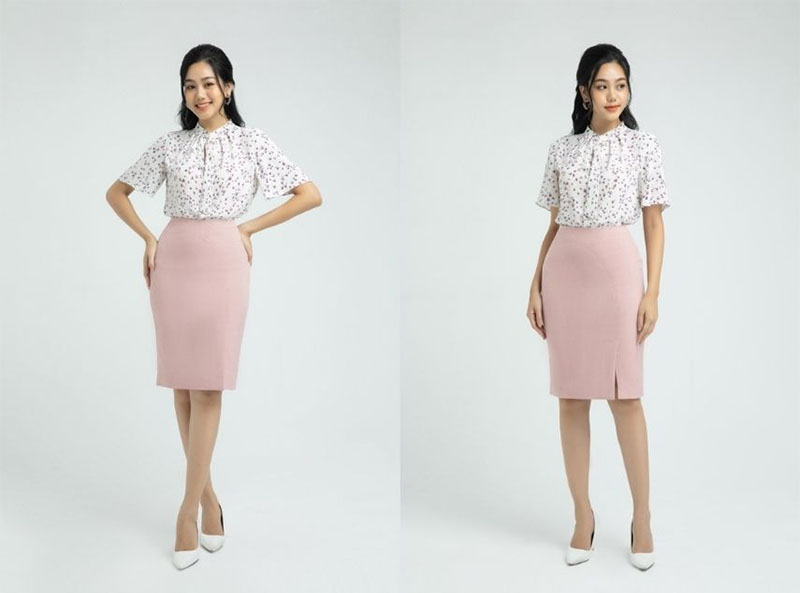 Chân váy ôm kết hợp áo sơ mi