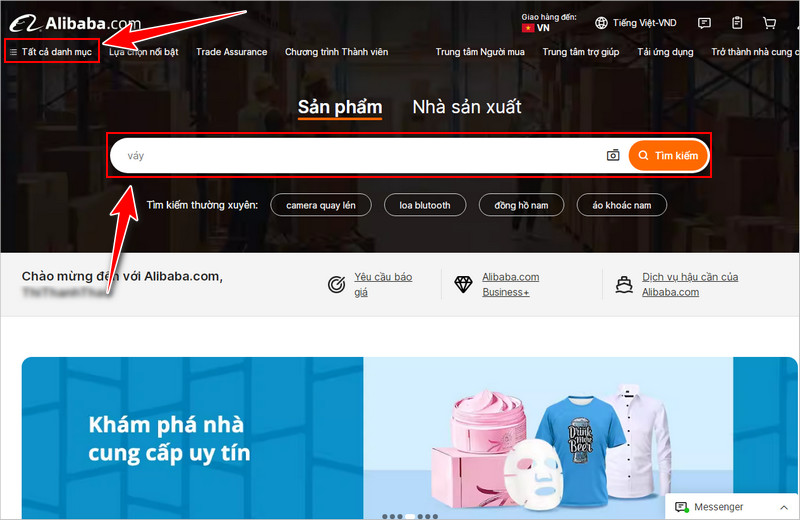 Tìm kiếm sản phẩm trên Alibaba