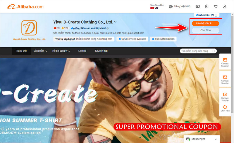 Bấm vào một trong 2 mục để liên hệ với nhà cung cấp