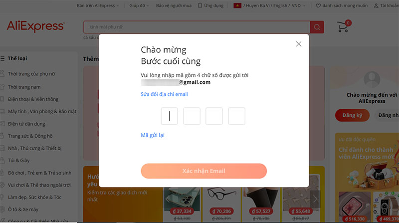 Điền mã xác thực để hoàn tất đăng ký