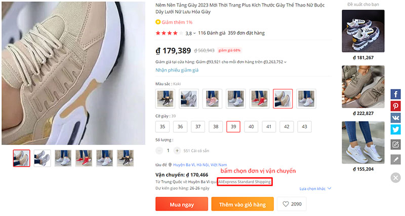 Bấm chọn đơn vị vận chuyển