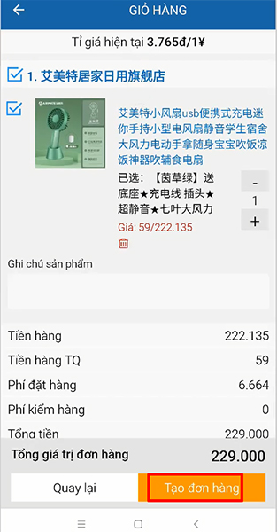 Chọn “Tạo đơn hàng”