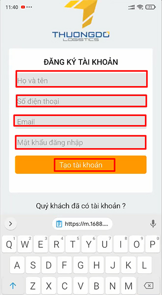 Nhập thông tin tài khoản