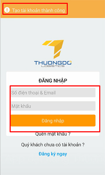 Đăng nhập bằng tài khoản vừa tạo