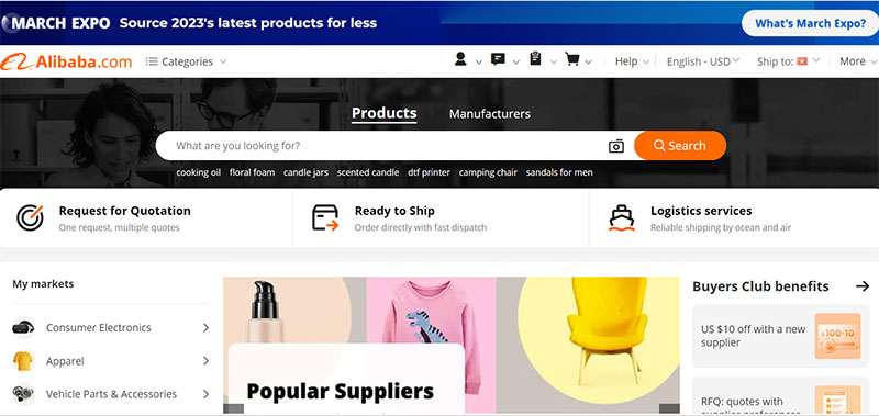 Giao diện trang web bán buôn Trung Quốc Alibaba.com