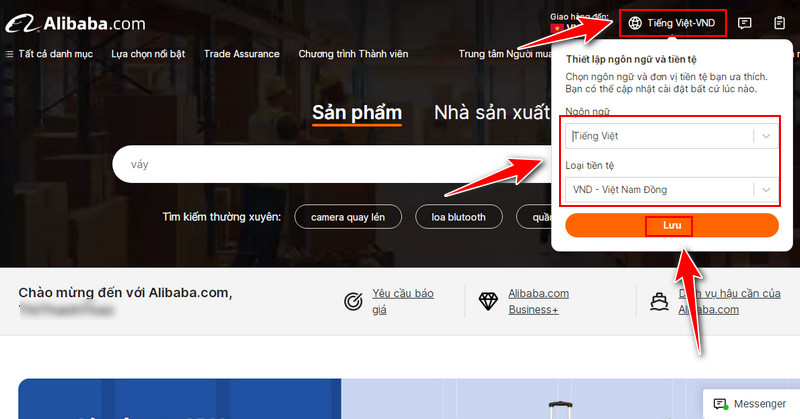 Người dùng nên chọn ngôn ngữ tiếng Việt khi tìm kiếm nguồn hàng trên Alibaba
