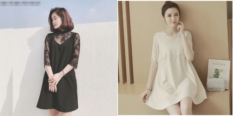 Mẫu đầm suông chữ A pha ren