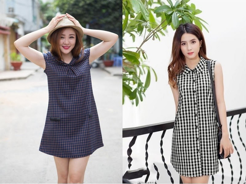 Mẫu đầm suông chữ A kẻ sọc