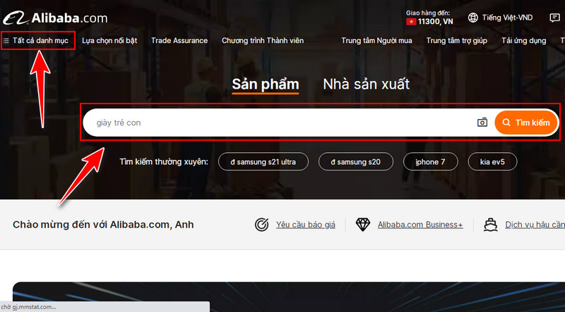 Tìm kiếm sản phẩm trên Alibaba
