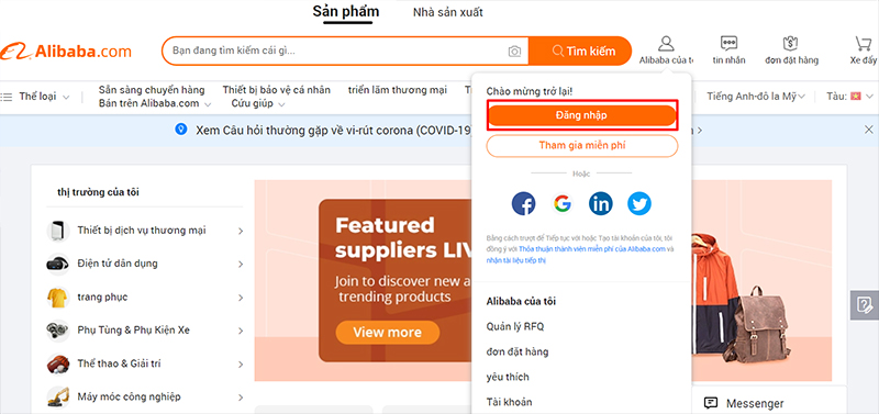 Lựa chọn mục "Sign in" hay "Đăng nhập" để vào giao diện đăng nhập