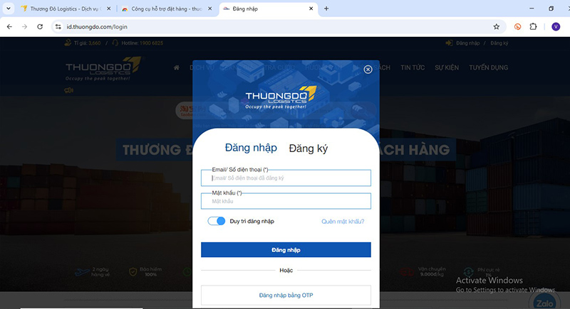 Thực hiện đăng nhập vào hệ thống của Thương Đô