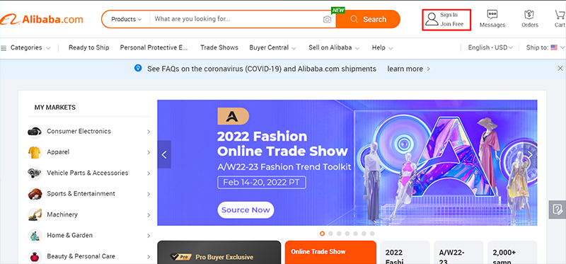  Giao diện trang chủ Alibaba 