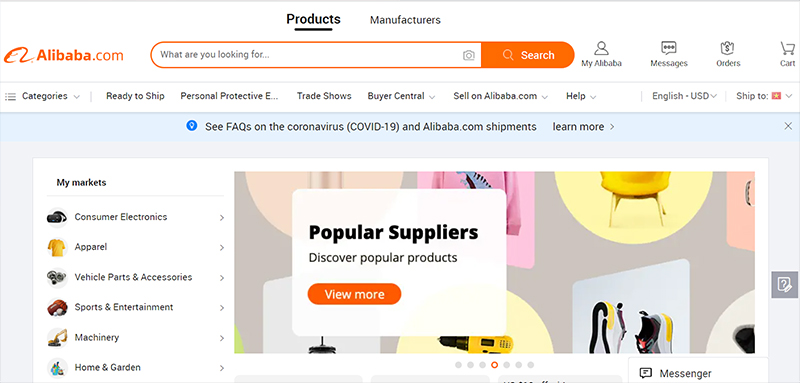 Giao diện trang TMĐT Alibaba