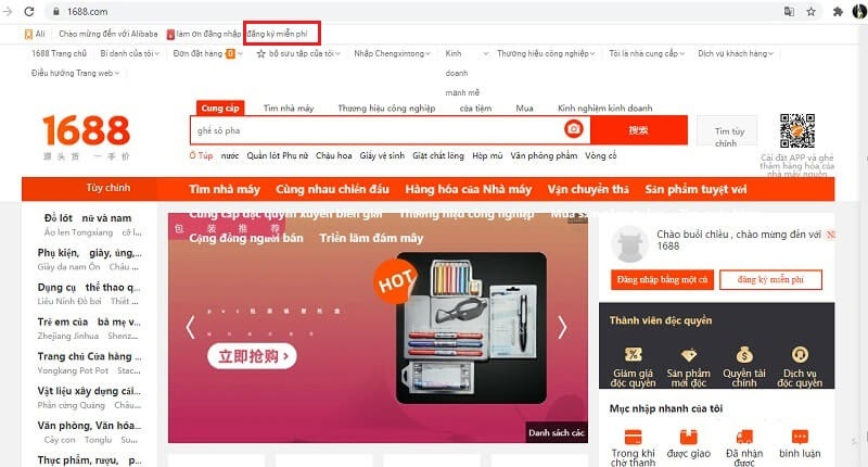 Chọn mục đăng ký tài khoản