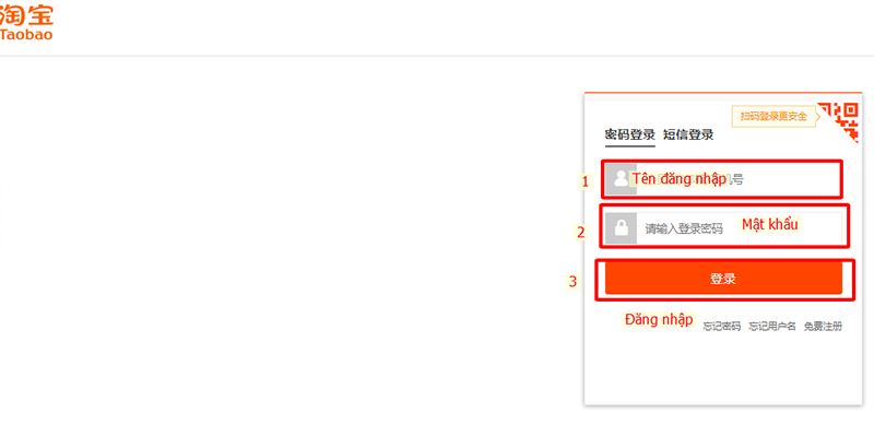 Đăng nhập tài khoản Taobao