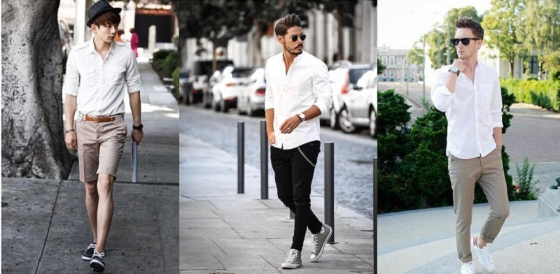 Áo sơ mi phối với quần short, quần jean và quần kaki
