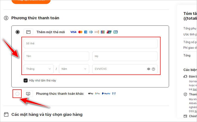 Chọn Phương thức thanh toán phù hợp.