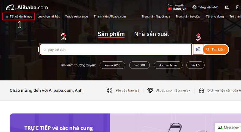 Tìm kiếm sản phẩm cần mua hàng sỉ trên Alibaba