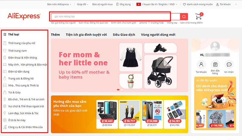 Người mua sẽ tìm kiếm sản phẩm qua từ khóa và danh mục sản phẩm