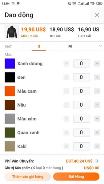 Lựa chọn các thông số của sản phẩm sau đó cho sản phẩm vào giỏ hàng